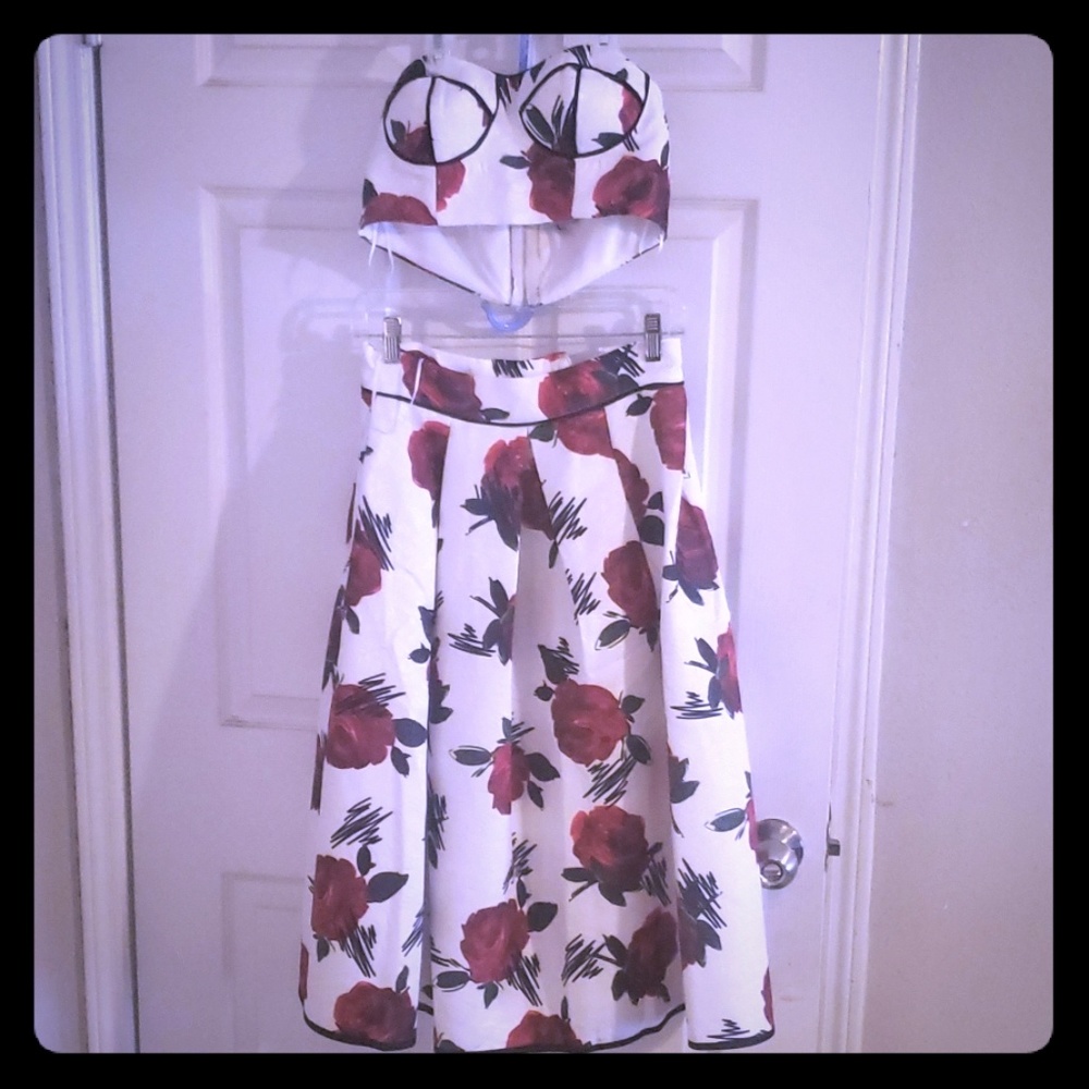 2pc High Waisted Floral Skirt and Croptop Bustier